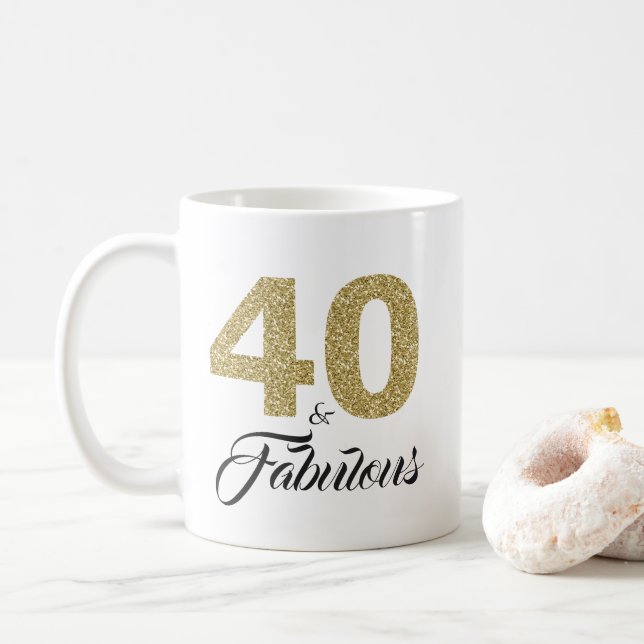 Caneca De Café 40 e Fabuloso aniversário de 40 anos Dourado (Com Donut)