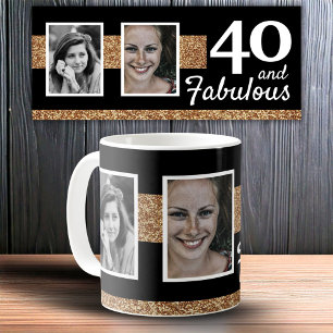 Caneca De Café 40 e Fabuloso Brilho Dourado 2 Fotos Aniversário d