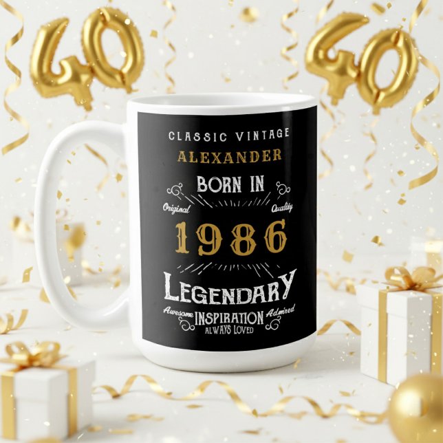 Caneca De Café 40th Birthday 1986 Legendary Retro (1986 coffee mug with a white and gold background)