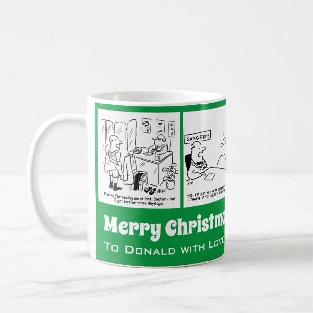 Caneca De Café 4 Cartoons médicos para um médico no Natal. (Esquerda)