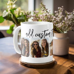 Caneca De Café 4 Colagem de Fotos com script de devolução de tend<br><div class="desc">Use fotos recortadas quadradas para obter melhores resultados. Esta 4 foto da grade moderna com colagem e cantos arredondados. Adicione suas fotos favoritas a esta fita de filme para um detentor de memória divertido. Uma maneira artística de mostrar seus melhores fotos de compartilhamento de fotos.</div>