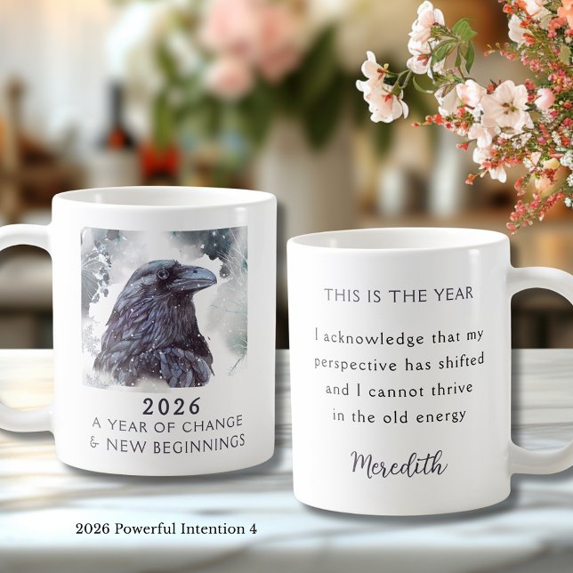 Caneca De Café 4. Corvo 2026 Ano de Mudança Intenção Poderosa (Raven 2026 Year of Change and New Beginnings Powerful Intention 4 Coffee Mug)