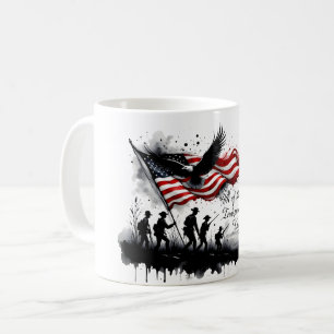 Caneca De Café 4 de julho Arte Patriótica com Bandeira e Soldados