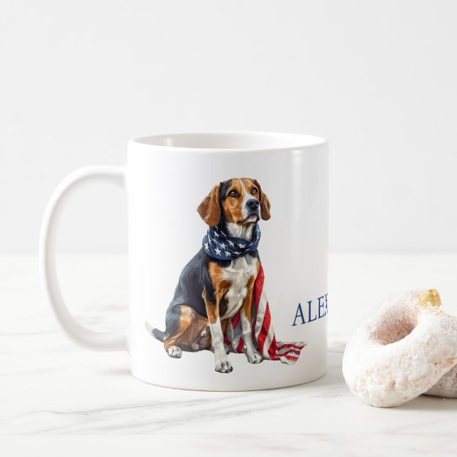Caneca De Café 4 de julho Cão Patriótico de Caça Personalizado (Com Donut)