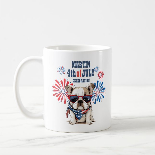 Caneca De Café 4 de julho Dia da Independência Red White Buldogue (Esquerda)