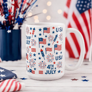 Caneca De Café 4 de julho 🇺 🇸 Fireworks, Stars & American