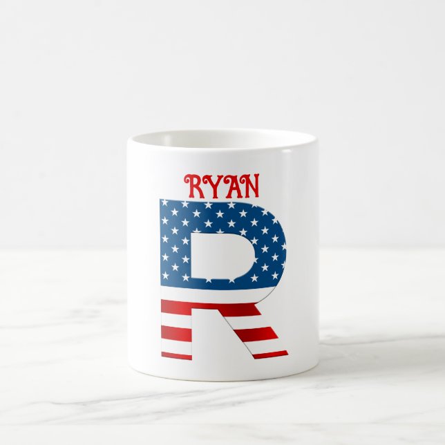 Caneca De Café 4 De Julho Monograma - Mug De Café Personalizado (Centro)