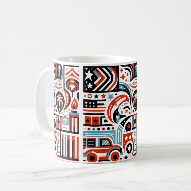 Caneca De Café 4 de julho Padrão Genérico (Frente Esquerda)