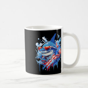 Caneca De Café 4 de julho Patriotic Funny Shark Sungles Independe