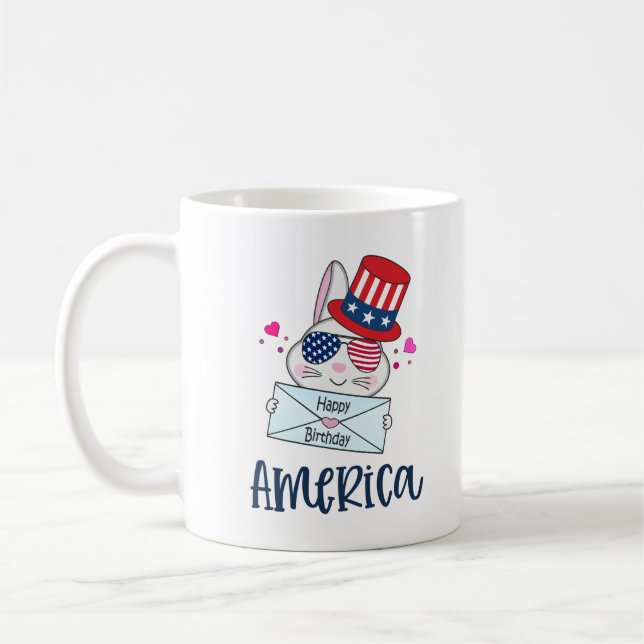 Caneca De Café 4 de julho Rabbit com bandeira dos EUA Óculos Sun (Esquerda)