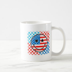 Caneca De Café 4 De Julho Rosto Sorriso Xadrez Vermelho Branco Az