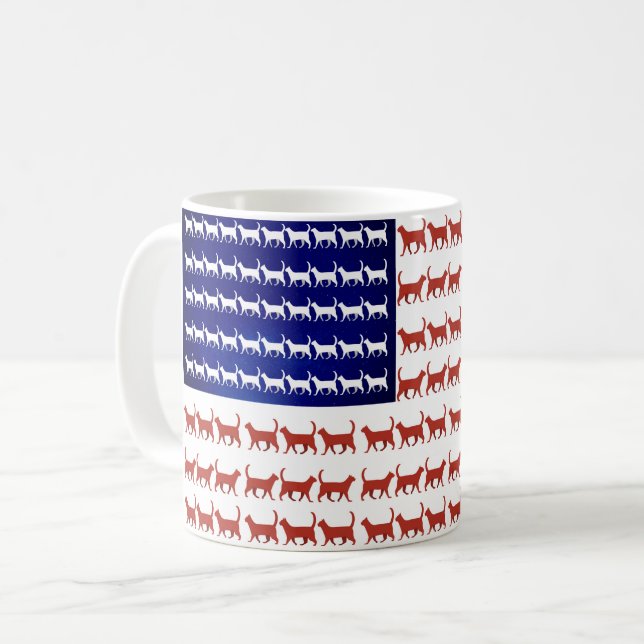 Caneca De Café 4 de julho Sinalizador de Gato Vermelho Branco e A (Frente Esquerda)
