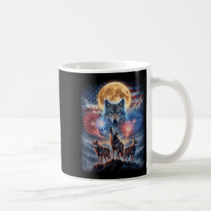 Caneca De Café 4 de Julho Uivo de Lobo na Lua Fogos de Artifício