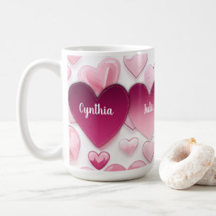 Caneca De Café 4 Nomes de Família de Corações