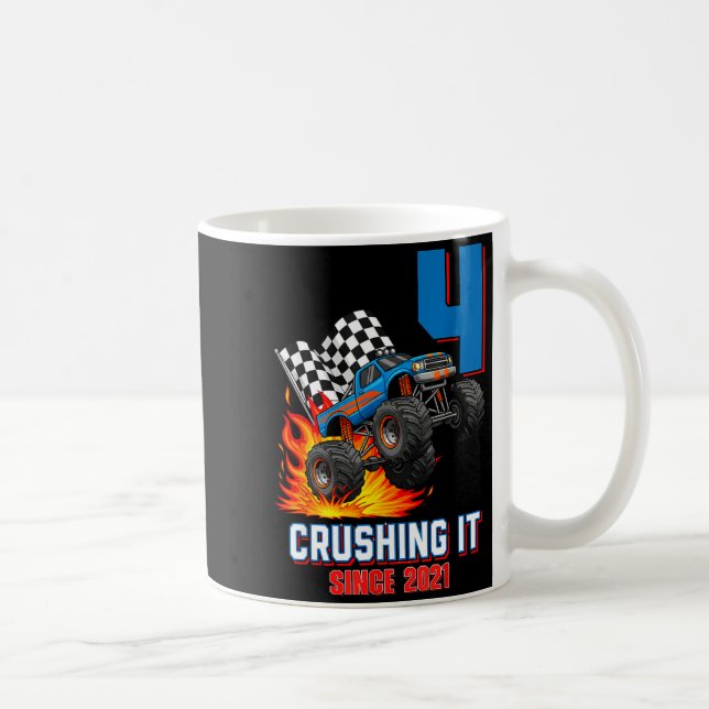 Caneca De Café 4th Birthday Monster Truck 4 Year Old Boy Born 202 (Direita)