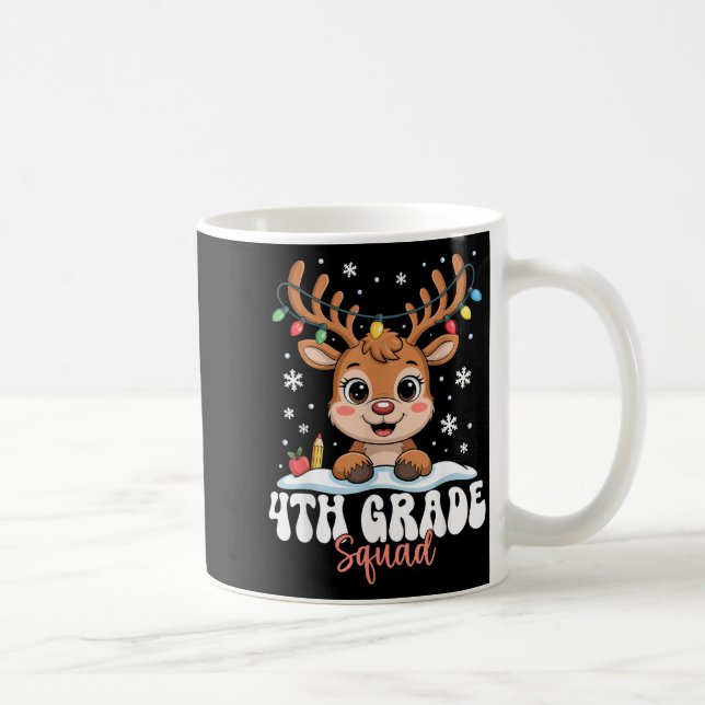 Caneca De Café 4th Grade Squad Reindeer Christmas Lights Cute Win (Direita)