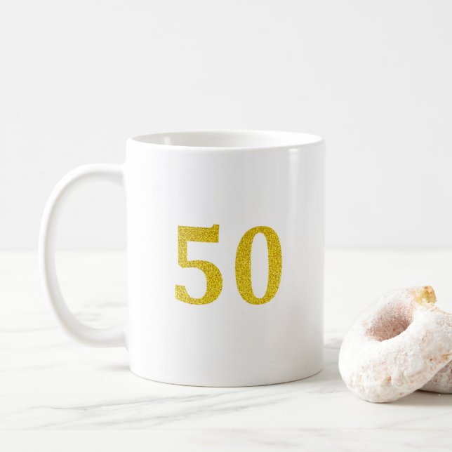 Caneca De Café 50º Aniversário 50 550º Brilho Dourado (Com Donut)