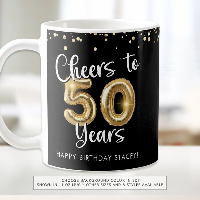 Caneca De Café 50º Aniversário Alegra a 50 anos de preto Dourado (Criador carregado)