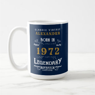 Caneca De Café 50º Aniversário de 1972 Legendário Azul Dourado Ap