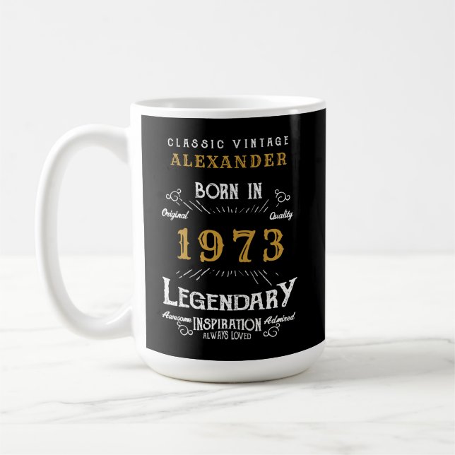 Caneca De Café 50º Aniversário de 1973 Adicione Seu Nome Legendár (Esquerda)