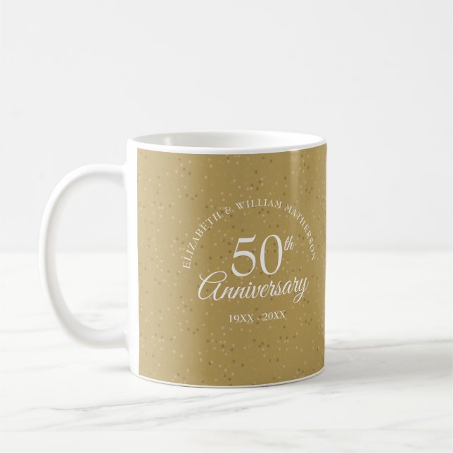 Caneca De Café 50º Aniversário de Casamento Dó Dourada Elegante (Esquerda)