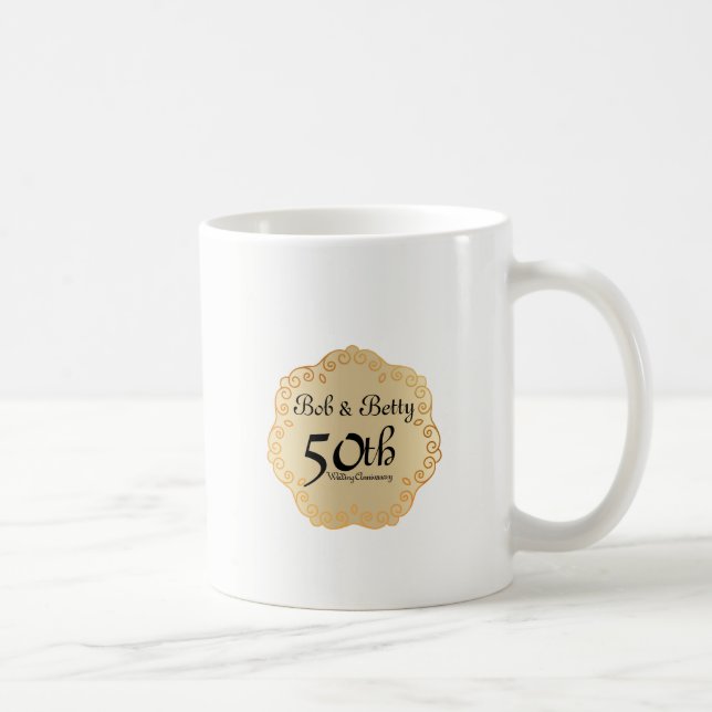 Caneca De Café 50º aniversário de casamento personalizado Dourado (Direita)
