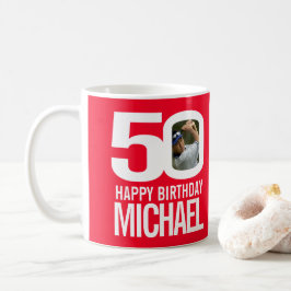 Caneca De Café 50º aniversário do nome de foto personalizada verm