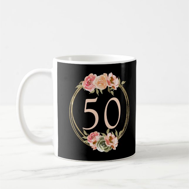Caneca De Café 50º Aniversário Peach Floral (Esquerda)