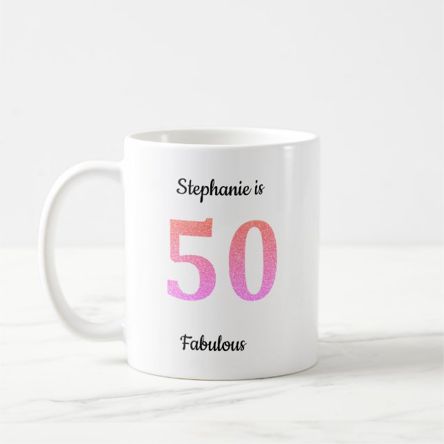 Caneca De Café 50º Aniversário Pink Rosa Rosa Dourada Nome da Gli (Esquerda)