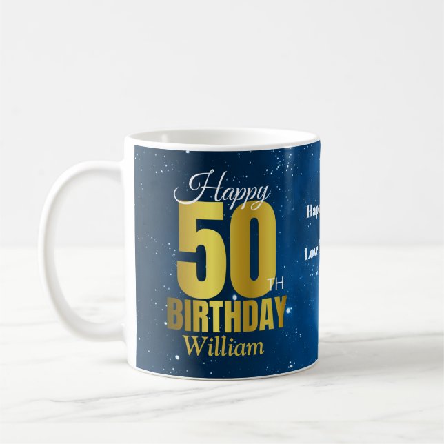 Caneca De Café 50º aniversário Tipografia Espacial Azul Coffee Mu (Esquerda)