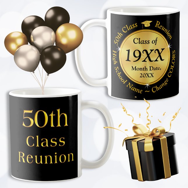 Caneca De Café 50 anos de sala de reunião. Alterar CORES, (50 year Class Reunion Souvenirs. 50th class reunion gifts. Class reunion ideas 50 years. Coffee Mug.)