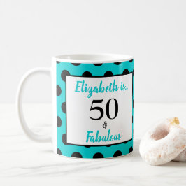 Caneca De Café 50 e Fabulosa Bolinhas Azul Turquesa