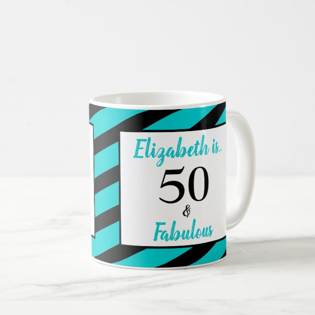 Caneca De Café 50 e Fabulosa Turquesa Black Stripe (Frente Esquerda)