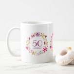 Caneca De Café 50 e Fabulosa Watercolor Floral Birthday<br><div class="desc">Uma bonito e moderna camada floral de aquarela floral,  que rodeia 50 e a fabulosa tipografia. Personalizar alterando a idade e a mensagem.</div>