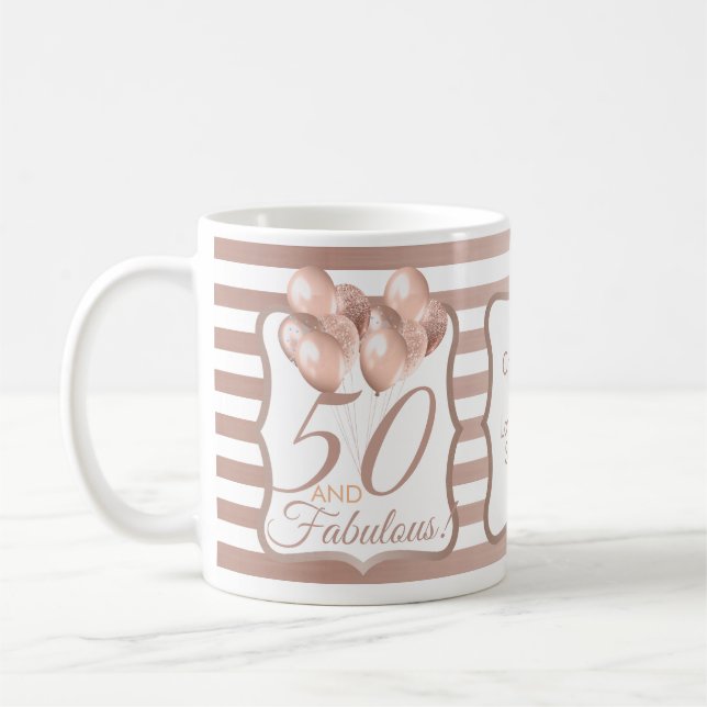 Caneca De Café 50 e Fabuloso 50º Rosa de aniversário Dourado (Esquerda)