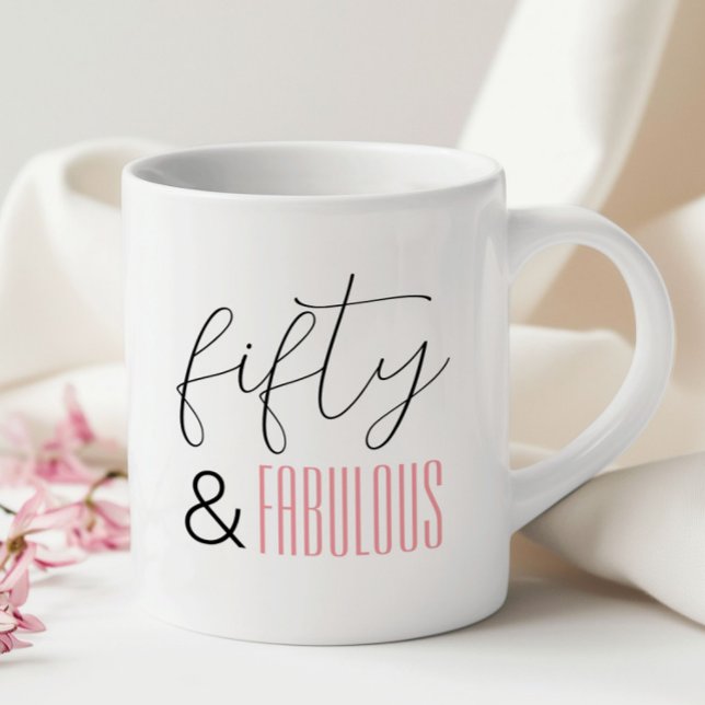 Caneca De Café 50 e Fabuloso Aniversário de 50 anos Rótulo Modern (Criador carregado)