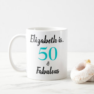 Caneca De Café 50 e Fabuloso Aniversário Preto Turquesa