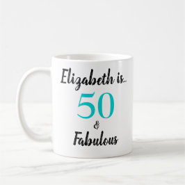 Caneca De Café 50 e Fabuloso Aniversário Preto Turquesa