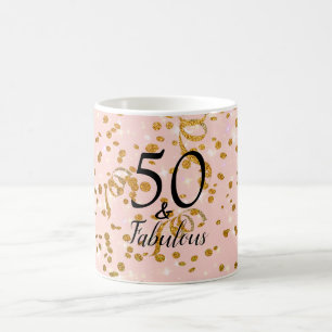 Caneca De Café 50 e Fabuloso Aniversário Rosa com Deus Confetti