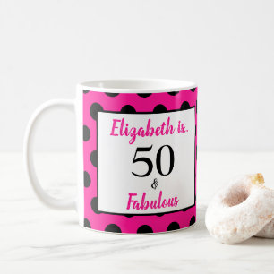 Caneca De Café 50 e Fabuloso cor-de-rosa escuro com Bolinhas pret
