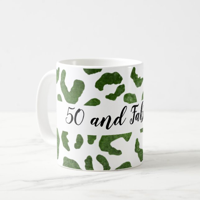Caneca De Café 50 e Fabuloso Impressão de Chita Verde e Branco (Frente Esquerda)
