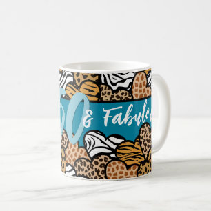 Caneca De Café 50 e Fabuloso Na moda Teal Animal Print Hearts