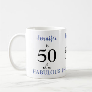 Caneca De Café 50 e Fabuloso nome azul e preto