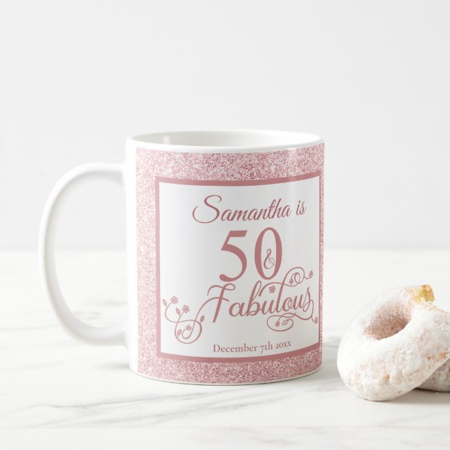 Caneca De Café 50 e Fabuloso Rosa Elegante Glitter (Com Donut)