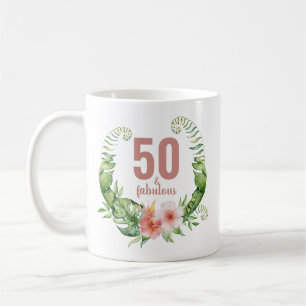 Caneca De Café 50 e fabuloso roteiro rosa, elegante aniversário