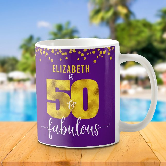 Caneca De Café 50 e fabulosos pontos de folha de ouro roxo de ani (Criador carregado)