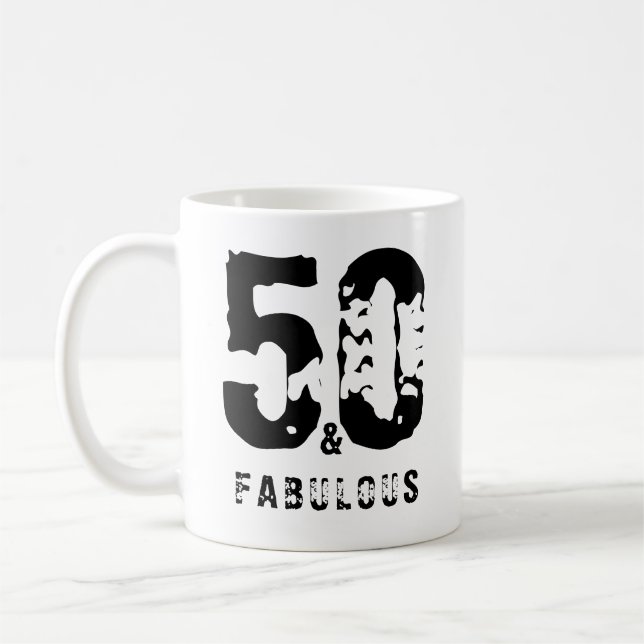 Caneca De Café 50 e famoso nome personalizado branco preto modern (Esquerda)