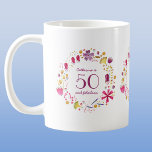 Caneca De Café 50 e Nome Fabuloso de Watercolor Floral Aniversári<br><div class="desc">Uma bonito e moderna camada de aquarela floral floral floral rodeada por 50 e Fabulosa tipografia. Personalizar alterando o nome,  a idade e a mensagem.</div>
