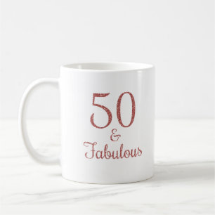 Caneca De Café 50 & Fabulosa Rosa com Tipografia Dourada de Liter