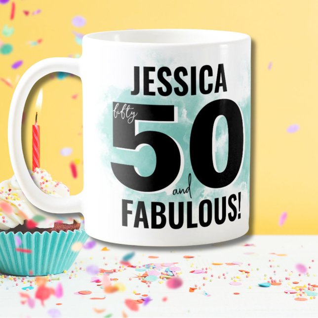 Caneca De Café 50 Fabuloso 50.º Aniversário moderno (Fifty Fabulous 50th Birthday Coffee Mug)